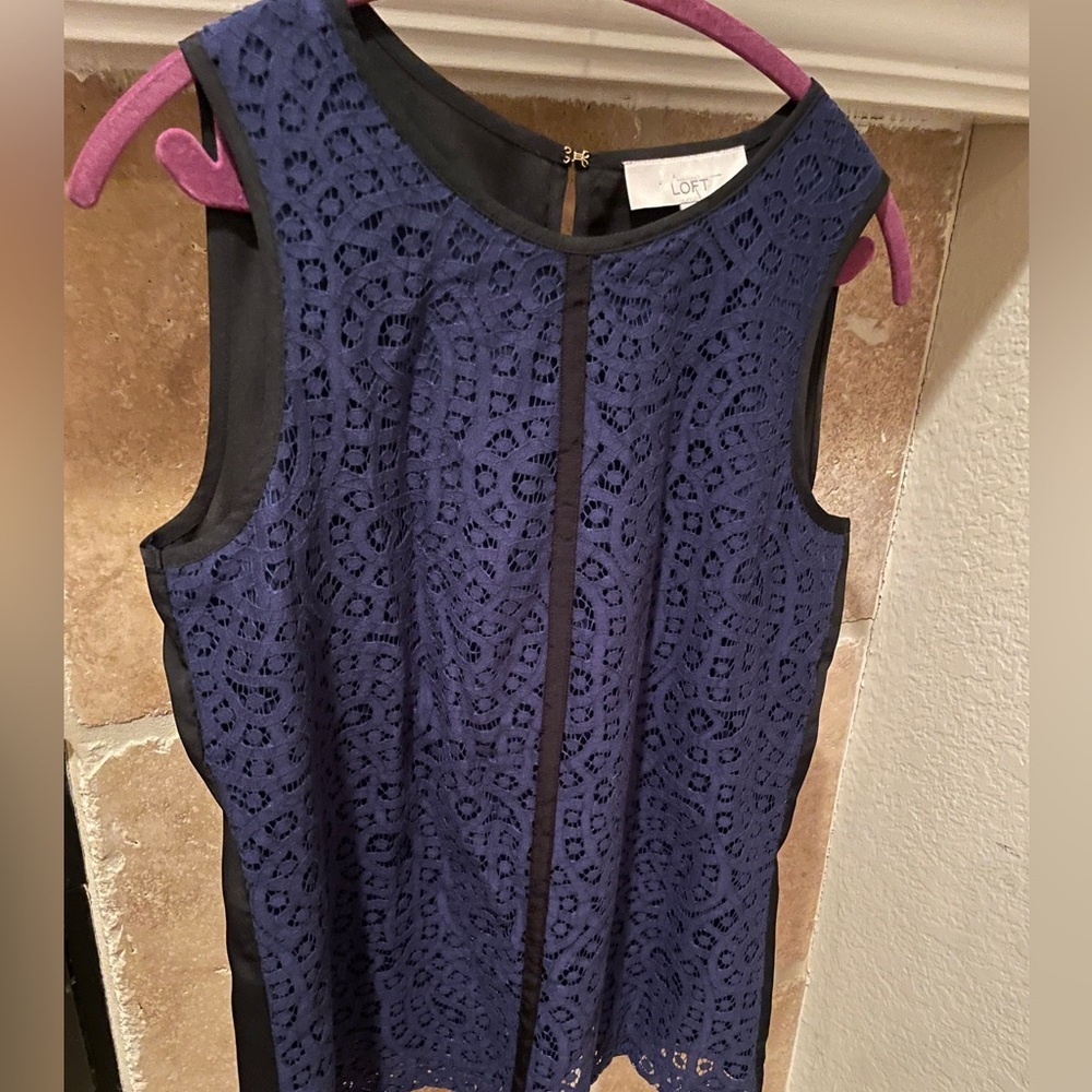 Ann Taylor Loft Deep Purple Lace Sleeveless Cami Business Blouse Lined Suits M - Picture 7 of 10